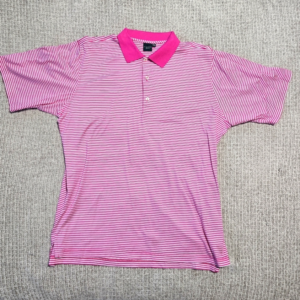 Fairway And Greene "Signature" Pink Striped Polo Shirt Men's Size XL